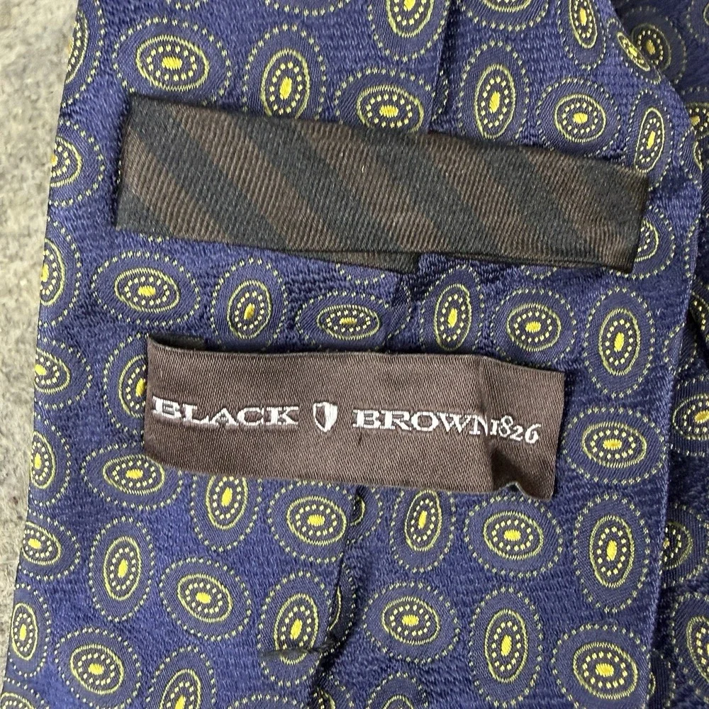 Black Brown 1826 Men's Tie 100% Silk Blue Geometric Pattern 60